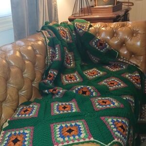 Vintage Style Crochet Squares Blanket Throw
